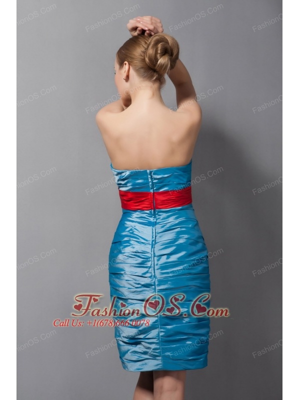 Customize Teal Column Mother Of The Bride Dress Belt Sweetheart Mini-length Taffeta