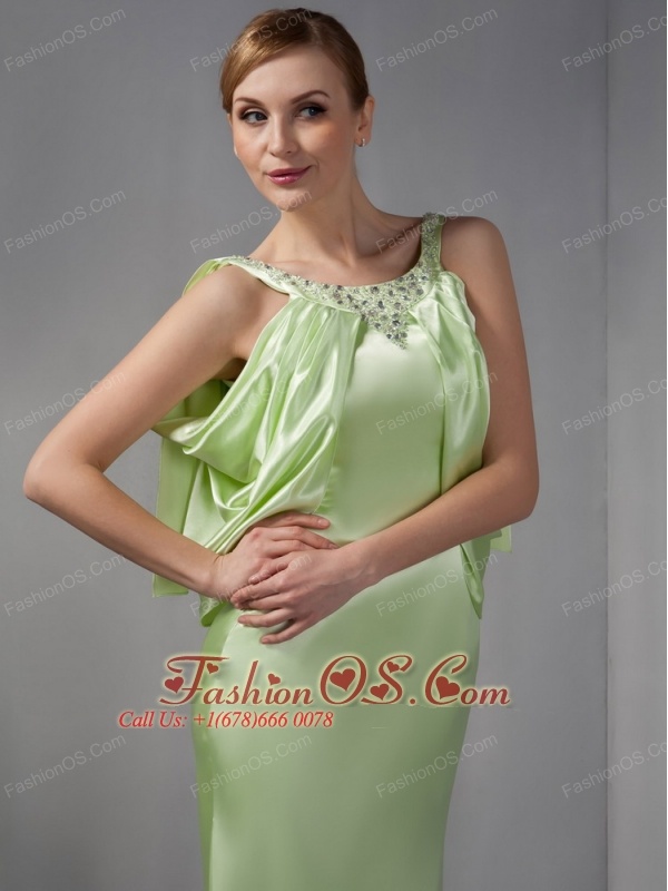 Elegant Spring Green Mother Of The Brides Dress Column Scoop Beading Floor-length Elastic Woven Satin