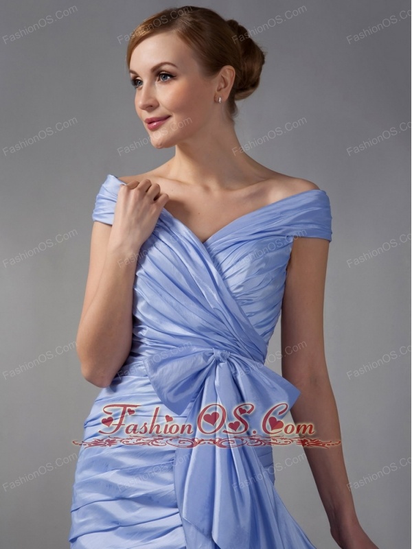 Lilac Column Mother Of The Bride Dress Off The Shoulder Ruch Mini-length Chiffon