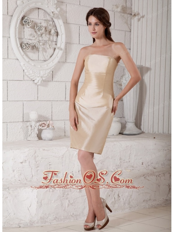 Modest Champagne Column Mother of the Bride Dress Strapless Knee-length Satin