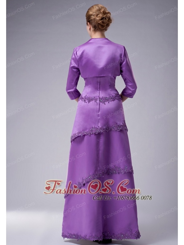 Modest Eggplant Purple Empire Strapless Mother Of The Bride Dress Satin Appliques Floor-length