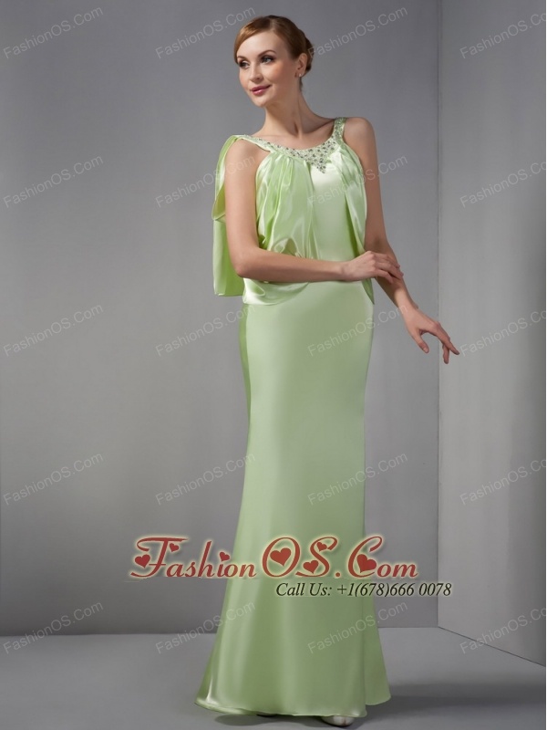 Modest Light Green Column Scoop Beading Prom Dress Floor-length Taffeta