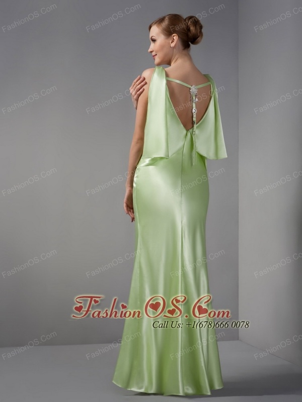 Modest Light Green Column Scoop Beading Prom Dress Floor-length Taffeta
