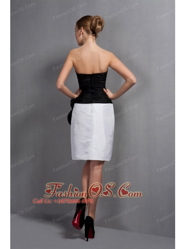 Perfect White and Black Column Mother Of The Bride Dress Strapless Hand Made Flowers Knee-length Taffeta