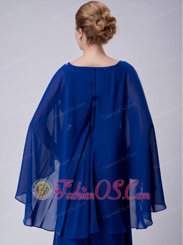 Special Royal Blue Column Scoop Mother Of The Bride Dress Floor-length Chiffon Appliques