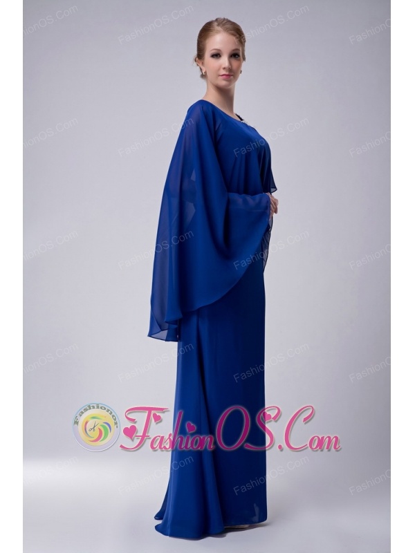 Special Royal Blue Column Scoop Mother Of The Bride Dress Floor-length Chiffon Appliques
