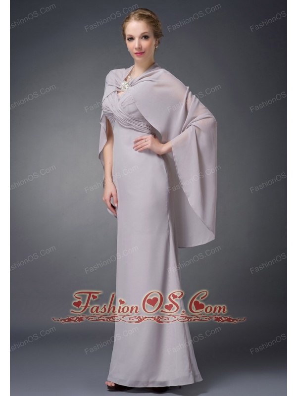 Wonderful Grey Column V-neck Mother Of The Bride Dress Chiffon Ruch Floor-length