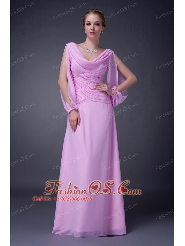 Beautiful Baby Pink Empire V-neck Mother Of The Bride Dress Chiffon Ruch Floor-length