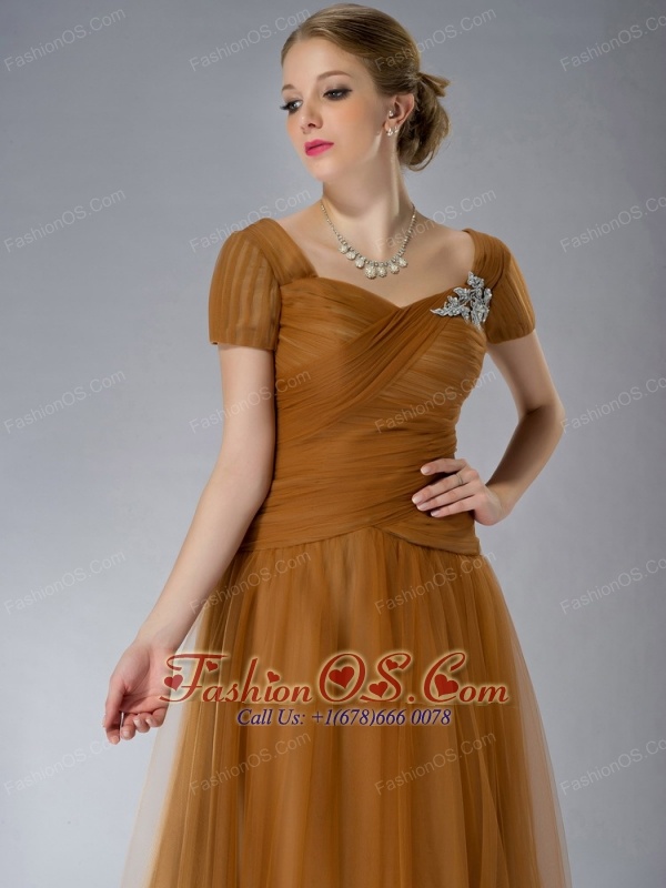 Beautiful Brown Empire Square Mother Of The Bride Dress Brush Train Tulle Appliques
