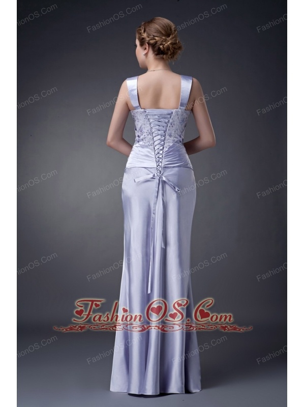 Custom Made Lilac Column Straps Mother Of The Bride Dress Elastic Woven Satin Appliques Floor-length