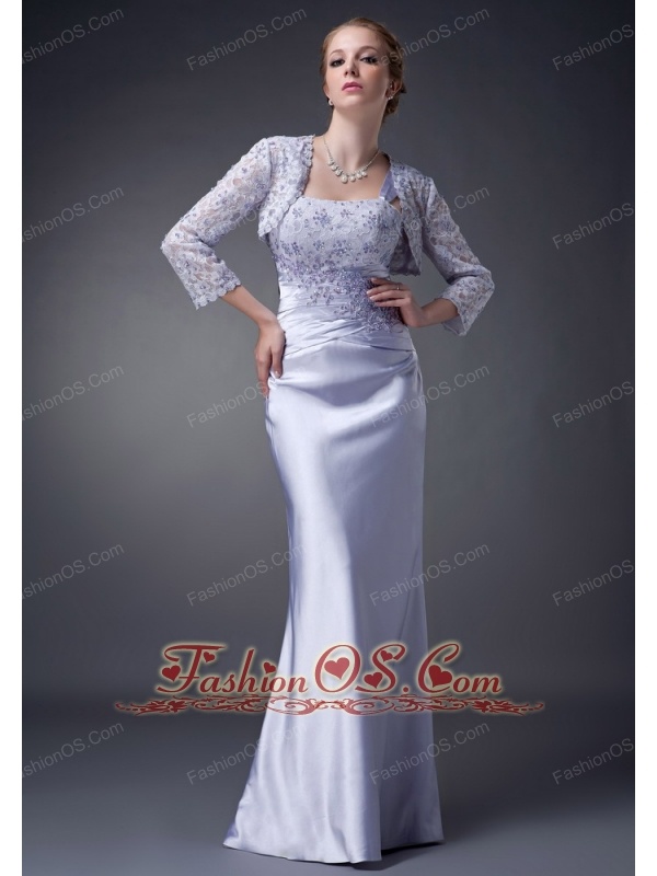 Custom Made Lilac Column Straps Mother Of The Bride Dress Elastic Woven Satin Appliques Floor-length