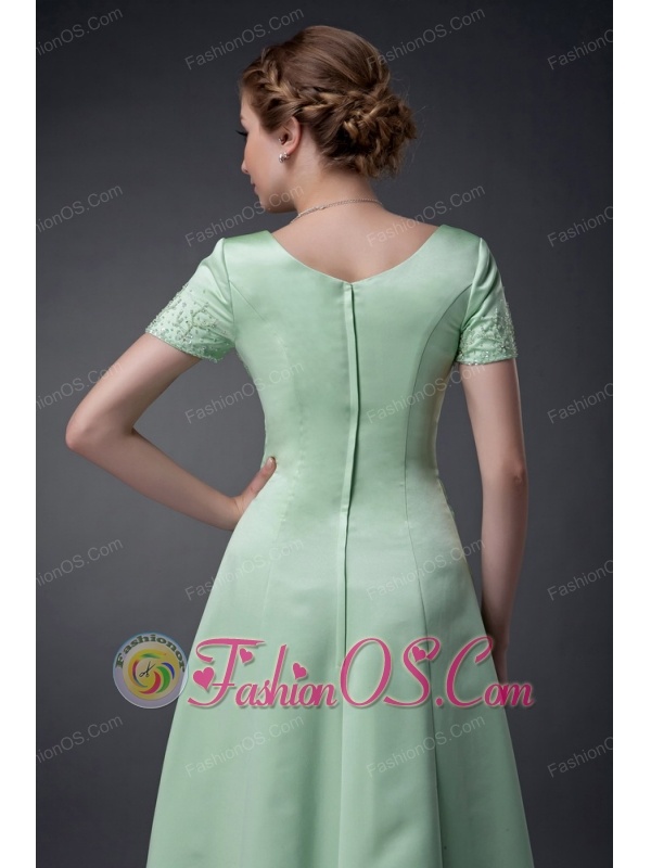 Customize Apple Green A-line V-neck Mother Of The Bride Dress Chiffon Beading Floor-length