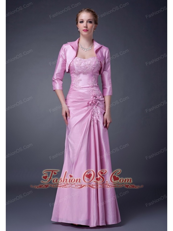 Exclusive Baby Pink Column Strapless Mother Of The Bride Dress Taffeta Appliques Floor-length