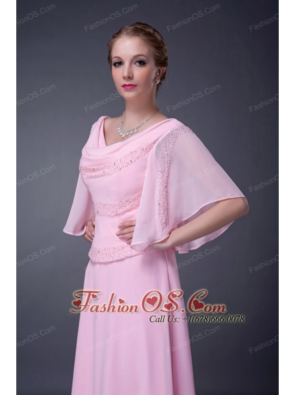 Lovely Baby Pink Empire V-neck Mother Of The Bride Dress Chiffon Beading Floor-length