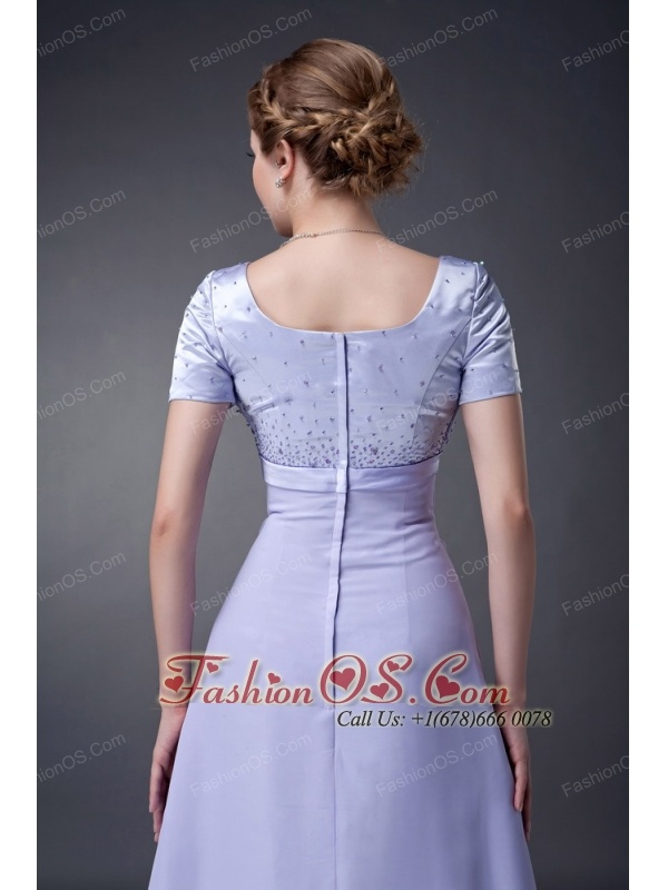 Modest Lilac Column V-neck Mother Of The Bride Dress Chiffon Beading Floor-length
