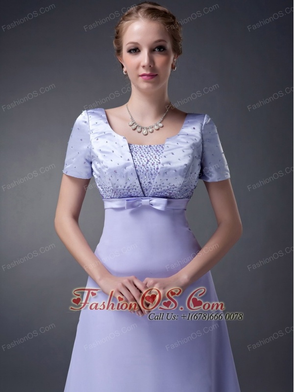 Modest Lilac Column V-neck Mother Of The Bride Dress Chiffon Beading Floor-length