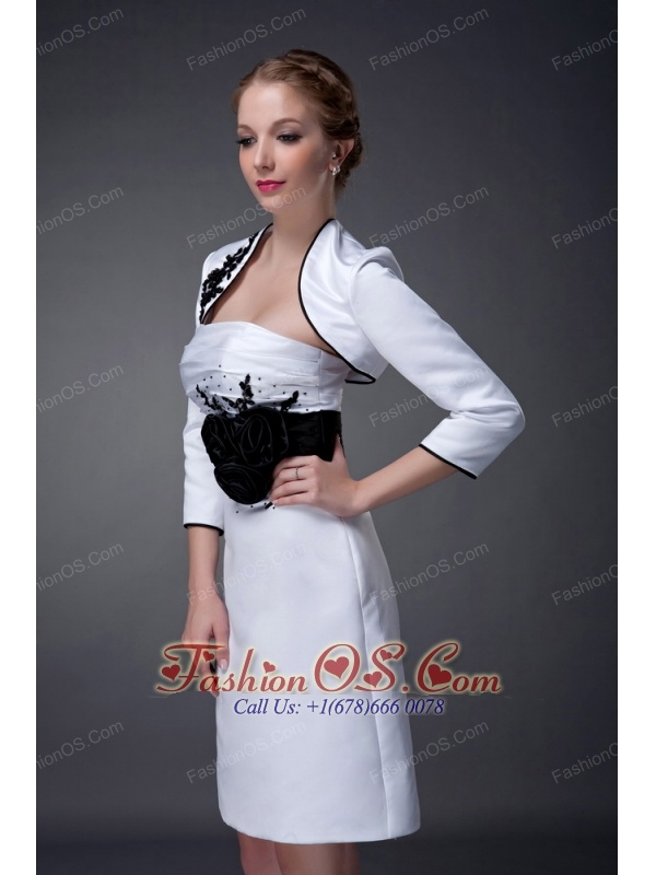 Modest White and Black Column Strapless Mother Of The Bride Dress Mini-length Satin Belt