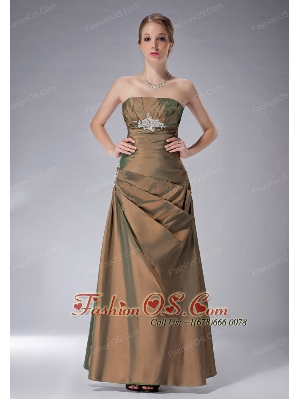 Popular Brown Column Strapless Mother Of The Bride Dress Ankle-length Taffeta Appliques