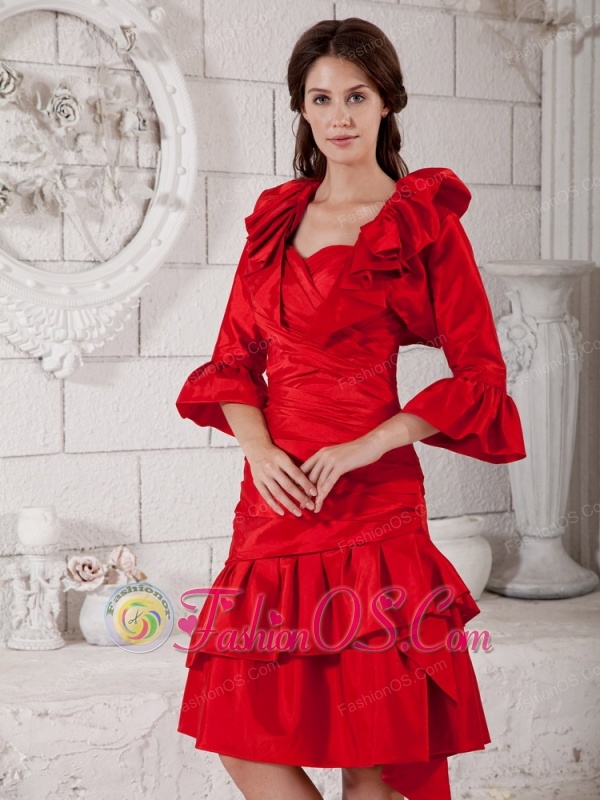 Pretty Red Column Mother of the Bride Dress Sweetheart Ruch Knee-length Satin