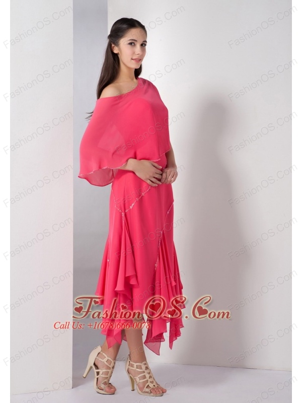 Customize Hot Pink Empire Strapless Asymmetrical Bridesmaid Dress Chiffon Sequins