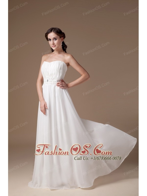 Popular Empire Strapless Beach Wedding Dress Tulle Appliques Floor Length 126 85