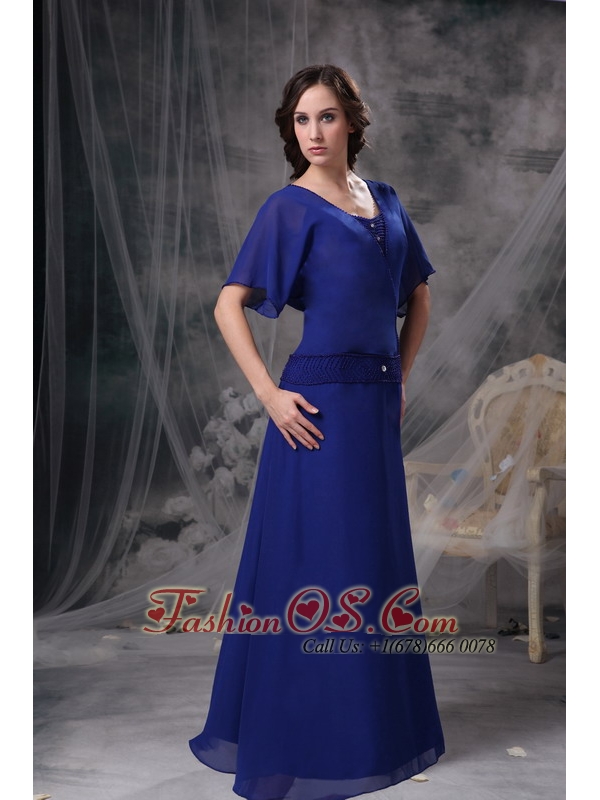 Custom Made Royal Blue A-line Mother Of The Bride Dress Square Chiffon Beading Floor-length