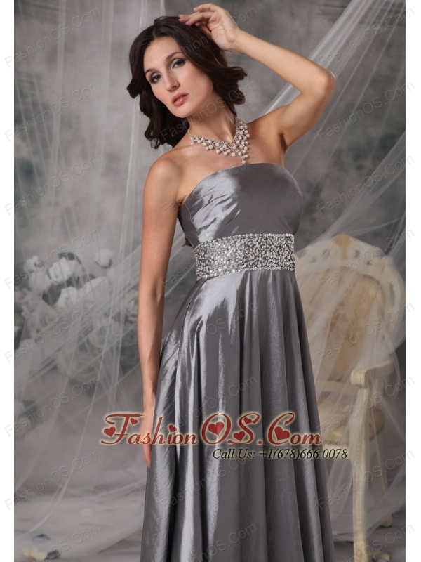 Modest Dark Silver Mother of the Bride Dress A-line Strapless Taffeta Beading Floor-length