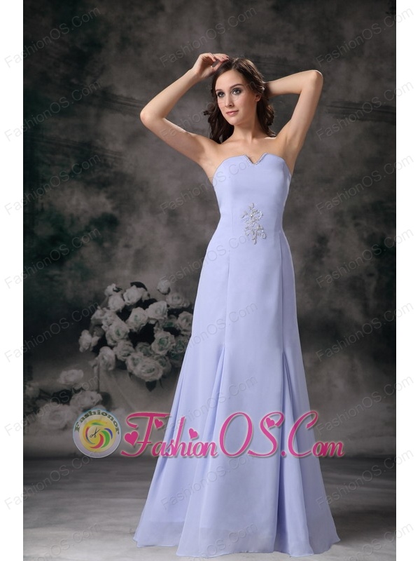 Elegant Lilac Column Strapless Mother Of The Bride Dress Chiffon Beading Floor-length