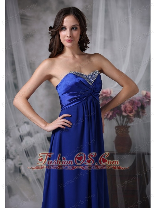 Luxurious Royal Blue Mother of the Bride Dress Empire Sweetheart Beading Chiffon and Elastic Woven Satin Floor-lengt