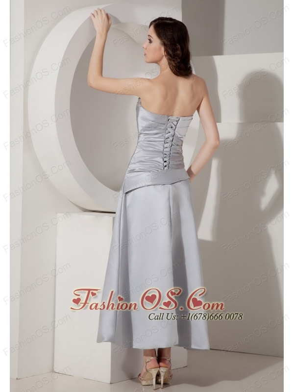 Modest Silver Ankle-length Mother of The Bride Dress Princess Sweetheart Satin Beading