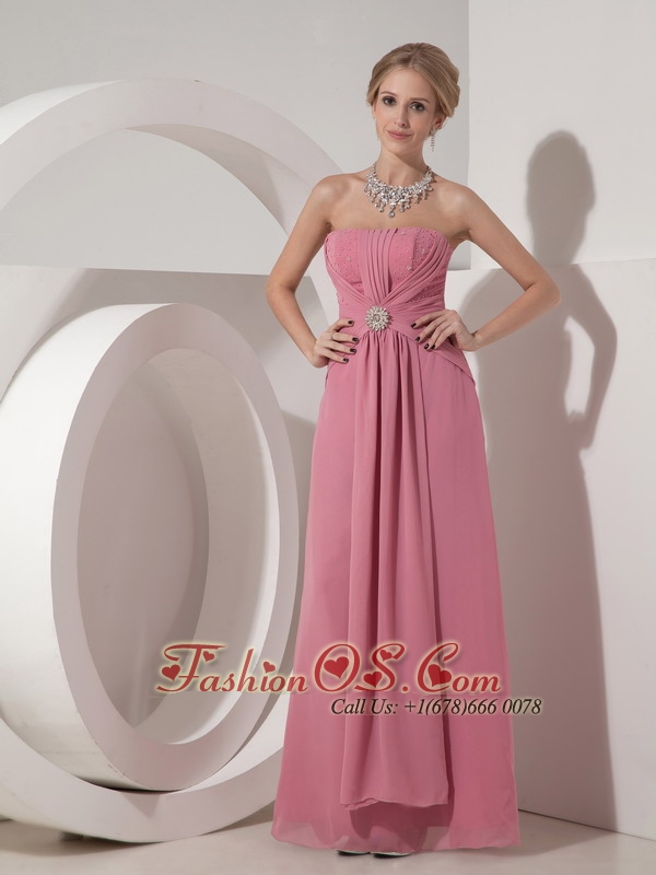 Pretty Dusty Rose Mother of the Bride Dress Column Strapless Floor-length Chiffon Beading