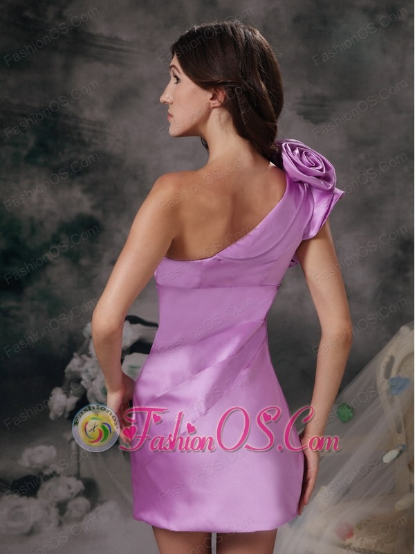 Sexy Lavender Mother of the Bride Dress Column One Shoulder Satin Hand Made Flowers Mini-length