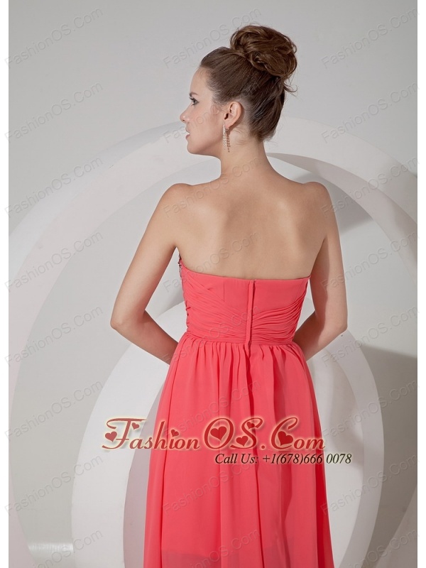 Watermelon Red High-low Prom Dress / Evening Gown with Beading