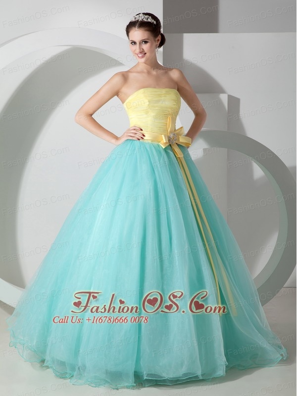 blue and yellow gown