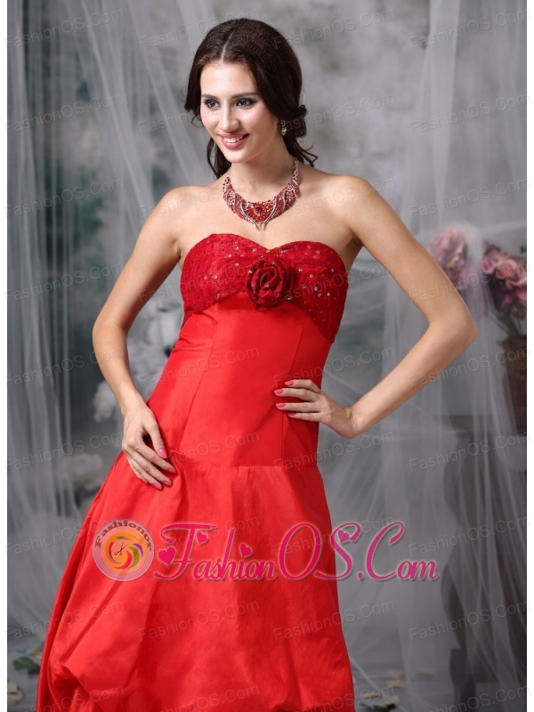 Customize Red A-line Cocktail Dress Sweetheart High-low Taffeta Hand Made Flowers