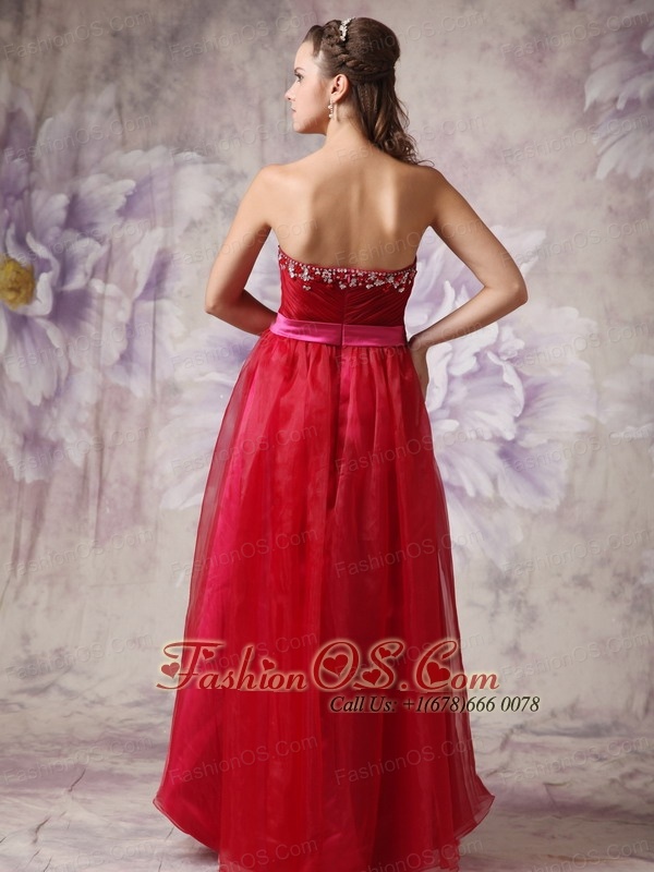 Customize Red Sweetheart Prom / Evening Dress with Fuchsia Slash