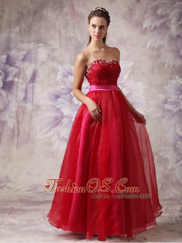 Customize Red Sweetheart Prom / Evening Dress with Fuchsia Slash