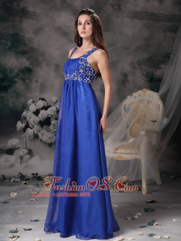 Royal Blue Straps Prom Dress Chiffon Beading Floor-length