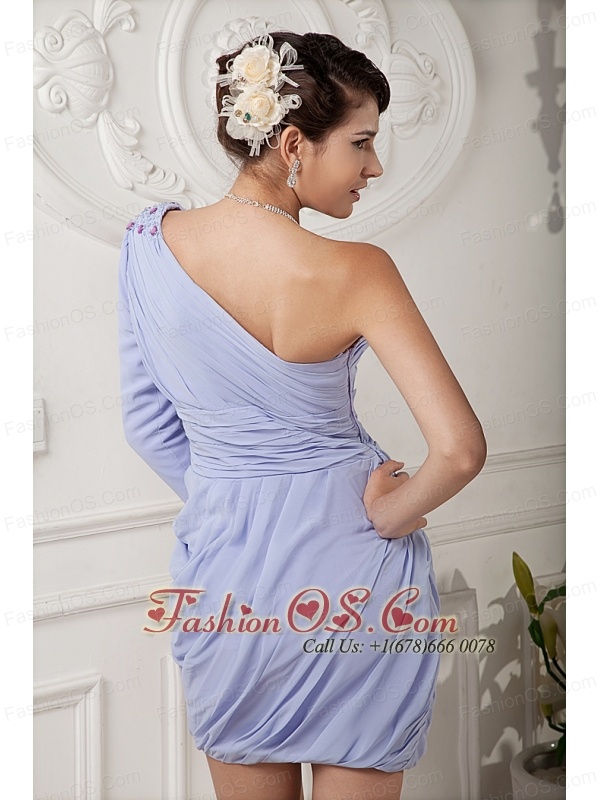 ModernLilac Mother Of The Bride Dress Column One Shoulder Chiffon Beading and Ruch Mini-length