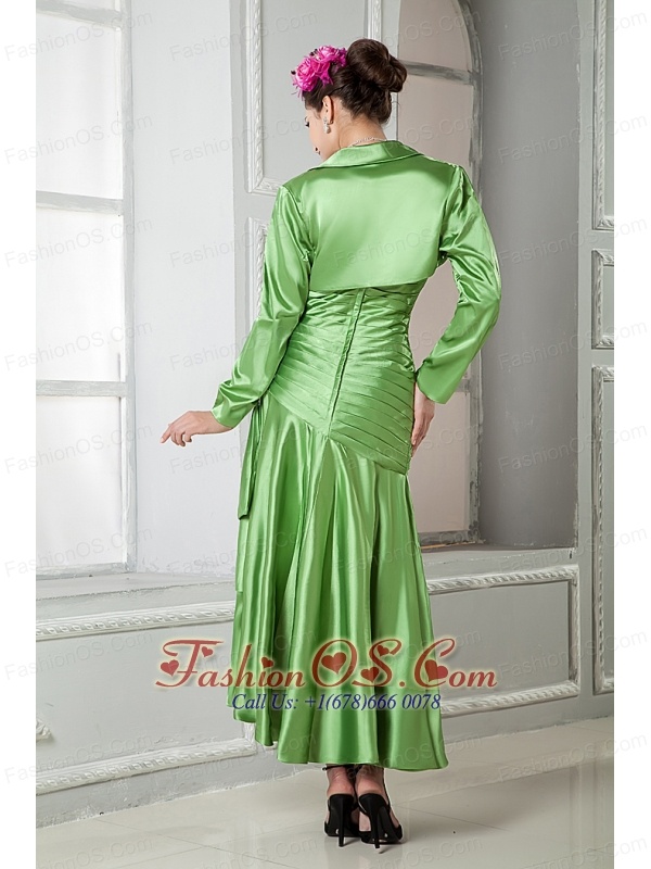 Modest Spring Green Mother Of The Bride Dress A-line Sweetheart Elastic Woven Satin Appliques Ankle-length