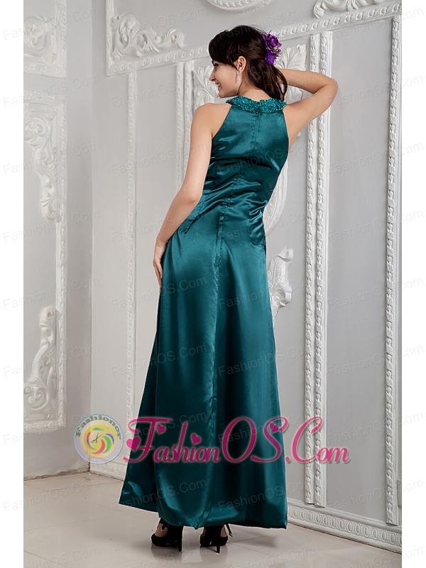 Peacock Green Mother Of The Bride Dress For Custom Made Empire Scoop Ankle-length Taffeta Beading