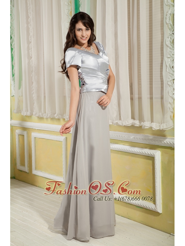 Simple Grey Mother Of The Bride Dress Empire Scoop Floor-length Chiffon and Satin Ruch