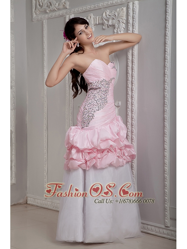 Perfect Baby Pink And White Prom Dress Mermaid Sweetheart Beading