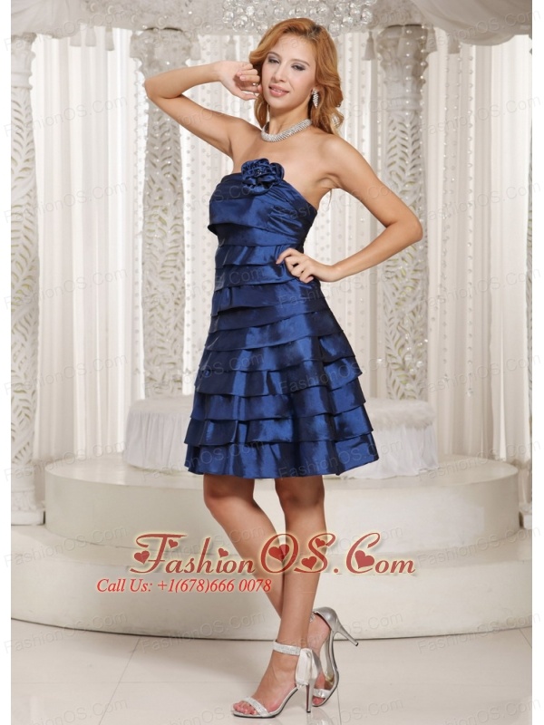 Stylish A-line Ruched Layered Bridesmaid Dress Navy Blue Taffeta