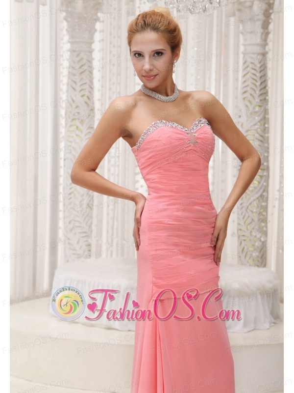 Beaded Decorate Sweetheart Neckline Watermelon Red Custom Made Mother Of The Bride Dress For 2013