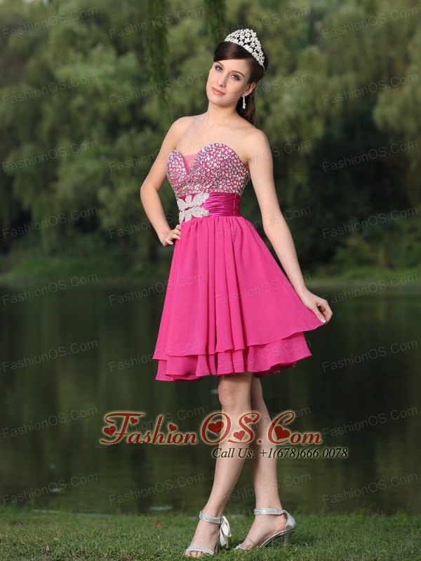 Custom Size Beaded Decorate Bust Hot Pink For Prom / Cocktail Party Dress
