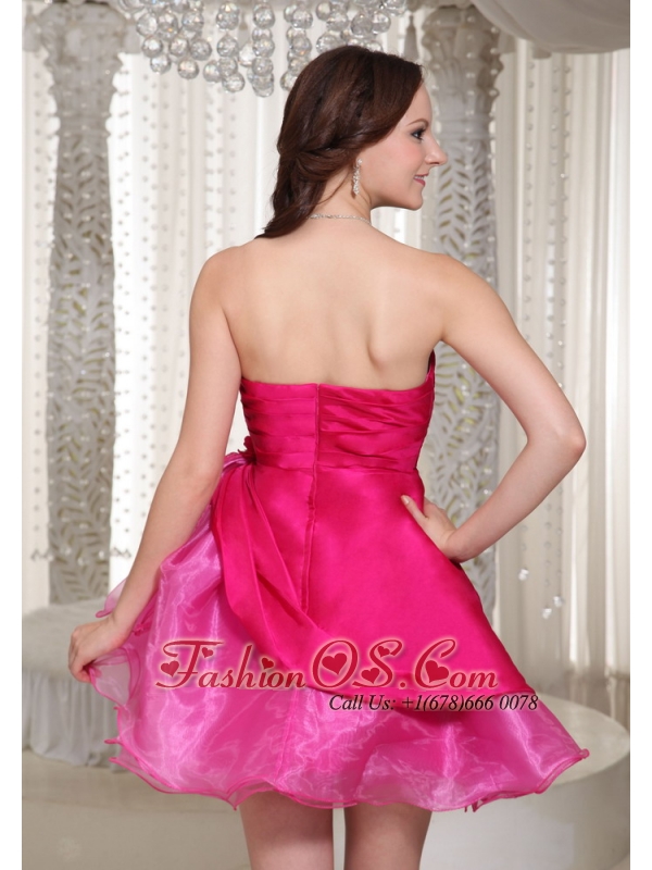 Hot Pink Organza Mini-length Sweetheart For Prom / Cocktail  Dress With Beading Decorate