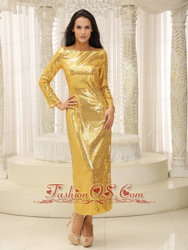 Long Sleeves With Paillette Over Skirt Ankle-length 2013 Mother Of The Bride Dress Custom Made