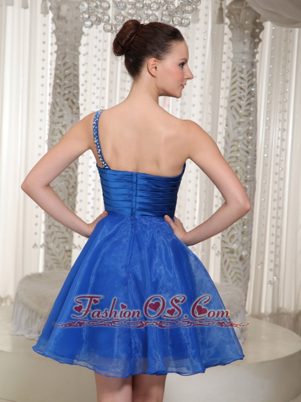 Royal Blue Organza One Shoulder Beaded Bodice Homecoming Dress For Party