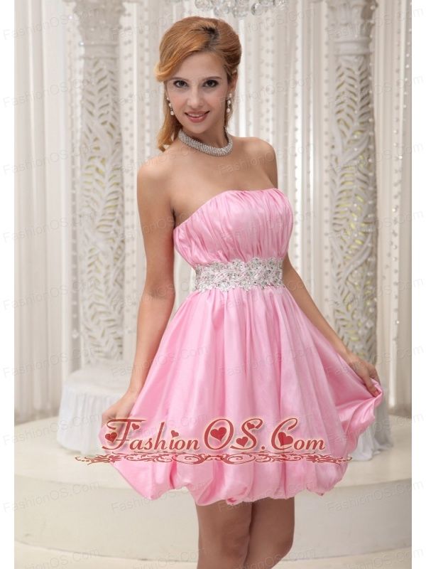 Ruched Bodice Sash With Beading Lovely Homecoming / Cocktail Dress For Formal Evening Pink Taffeta and Mini-length
